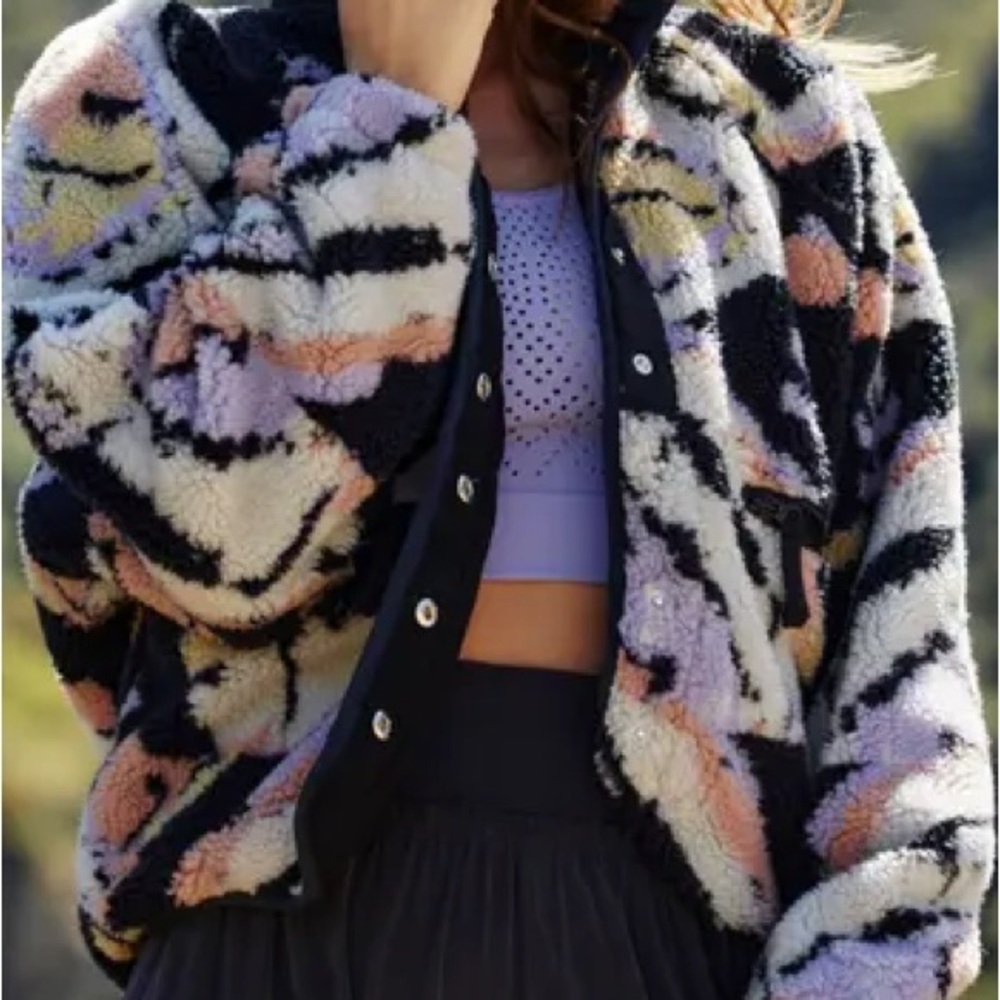 Free People Black and White Teddy Jacket Plush Cropped Design